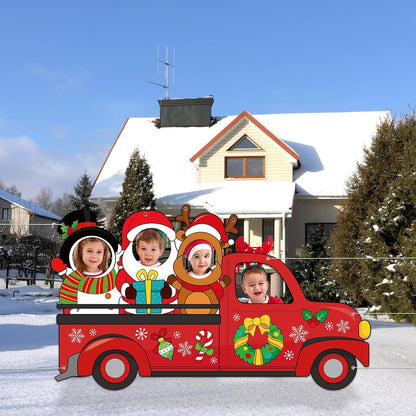 Large 75 Inch Christmas Red Truck Photo Prop Selfie Frame Christmas Party Decorations Large Fabric Red Truck Backdrop Reindeer Santa Claus Snowman Photo Booth Frame for Winter Xmas Holiday Party Decor