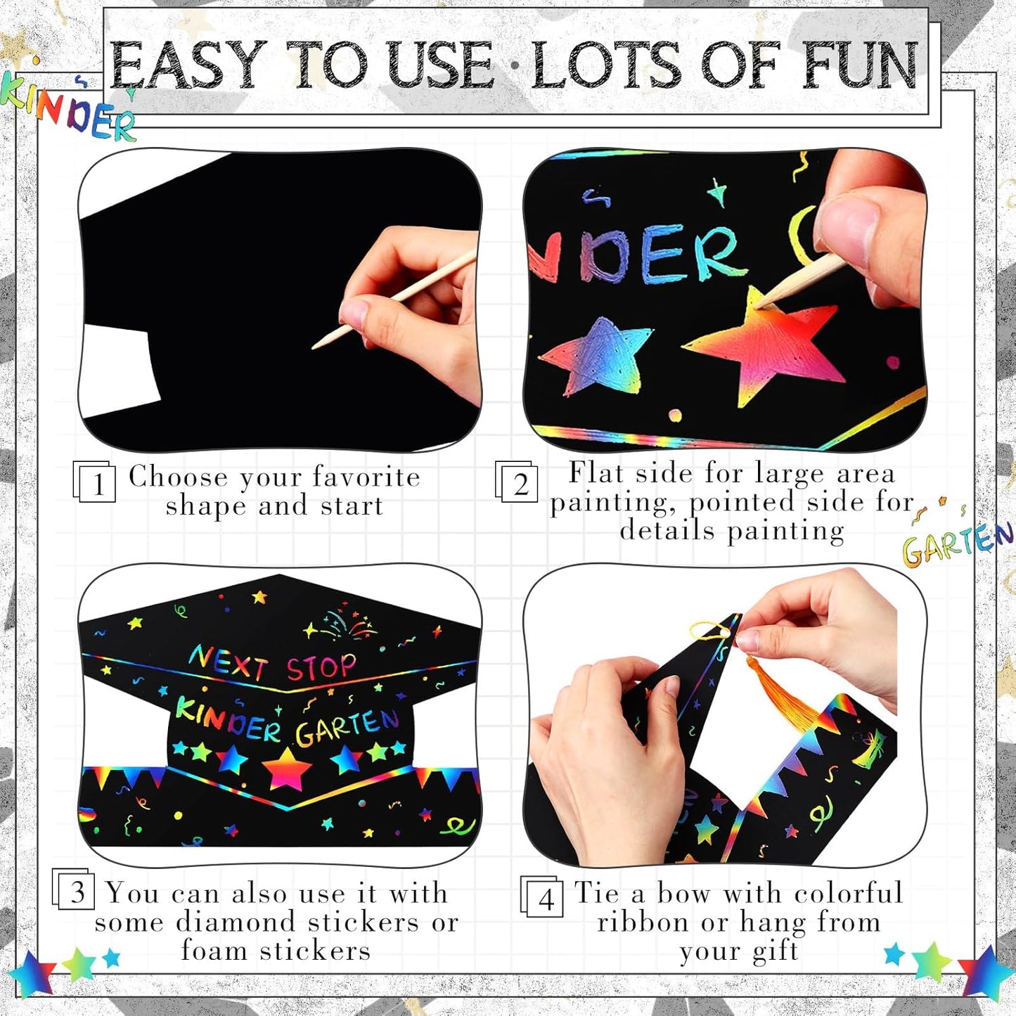 Qilery Graduation Paper Hat Craft Kit, 60 Set Black Scratch Grad Crowns, DIY Arts and Crafts for Kids Graduation Birthday Party Favor Classroom Activity