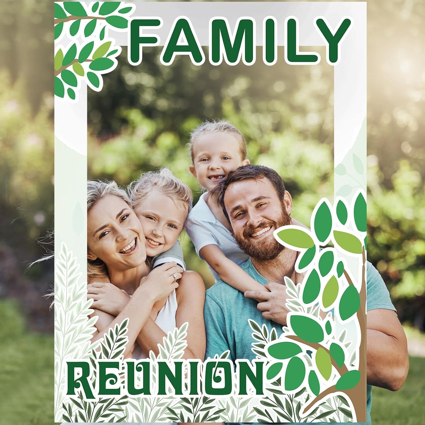 Beeveer 49 Pcs Green Family Tree Photo Booth Props Family Reunion Decorations Gathering Party Photo Booth Picture Frame and Props Happiness Selfie Favors for Home Party Supplies