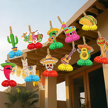 12 PCS Mexican Themed Honeycomb Centerpieces 8" Mexican Fiesta Party Table Centerpiece Cinco De Mayo Party Table Decorations for Taco Birthday Day of the Dead Decoration