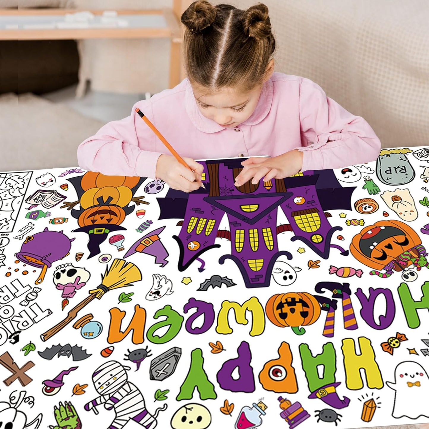 Easter Coloring Poster for Kids 30x72 Inch Bunny Giant Coloring Tablecloth Happy Easter Crafts Paper Table Cover for Gifts Activities Games Classroom Wall School Home Parties
