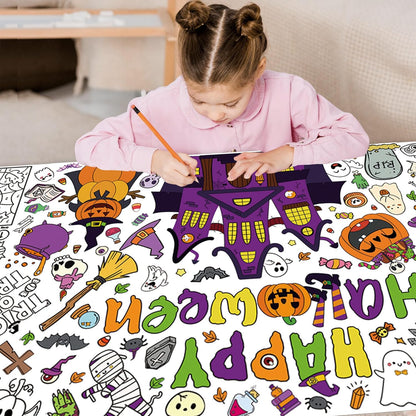 Easter Coloring Poster for Kids 30x72 Inch Bunny Giant Coloring Tablecloth Happy Easter Crafts Paper Table Cover for Gifts Activities Games Classroom Wall School Home Parties