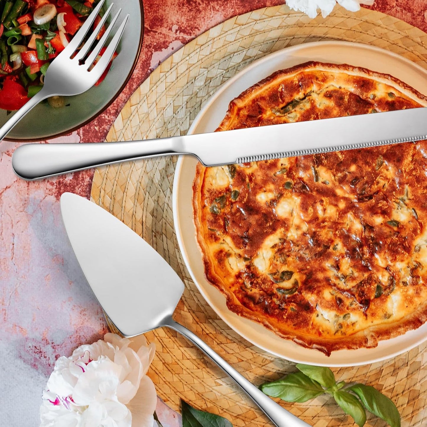 Stainless Steel Serving Utensil Set 10-Piece Buffet Flatware Catering Silverware with Bread Tong,Cake Spatula,Serving Ladles,Salad Fork,Cheese Knife,Large Spoon for Parties Buffet