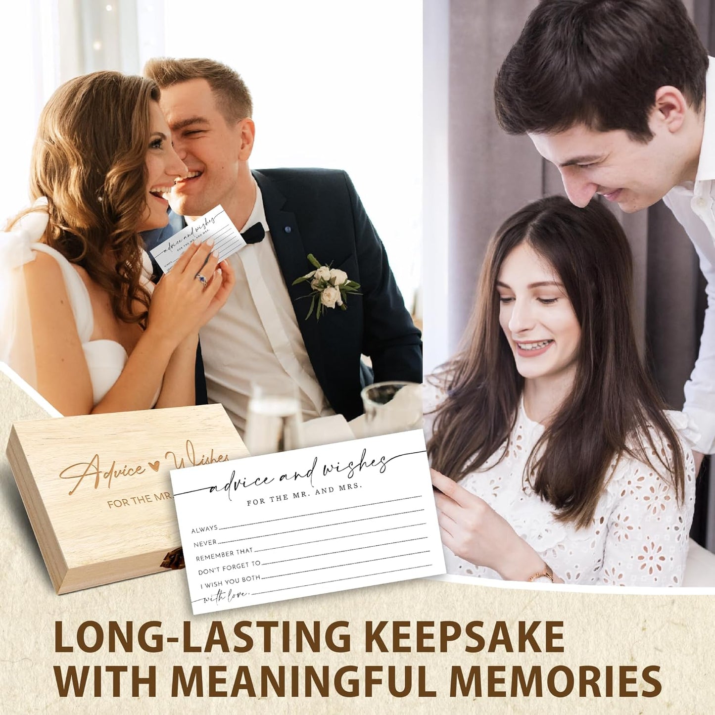 Boho Advice and Wishes for the Mr and Mrs - 50 Packs Wedding Advice Cards Bridal Shower Game Cards with Box Reception Guest Book for Bride Groom Newlywed Engagement Party Decoration -A08
