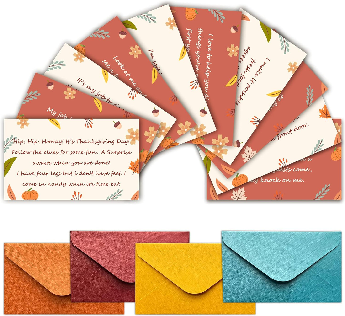 Thanksgiving Scavenger Hunt Cards, Fall Thanksgiving Party Games, Scavenger Hunt Clue Game Card for Adults Family, Fall Party Decorations Supplies, 14 Cards with Envelopes- B01