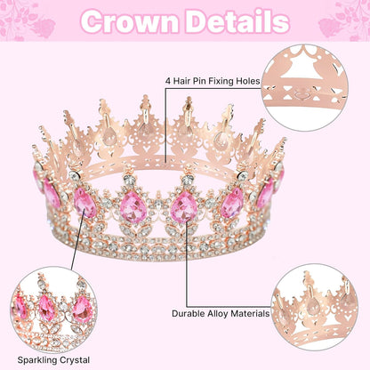 Crown Cake Topper, Balls Happy Birthday Cake Topper Pink Crown Birthday Candles Gold Butterflies, Corona Para Pastel, Cake Decorations for Birthday Wedding (Gold, Pink)
