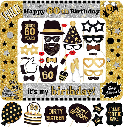 60th Birthday Inflatable Photo Booth Set - Giant Selfie Photo Booth Frame & Props - Black PVC Material - Party Decor
