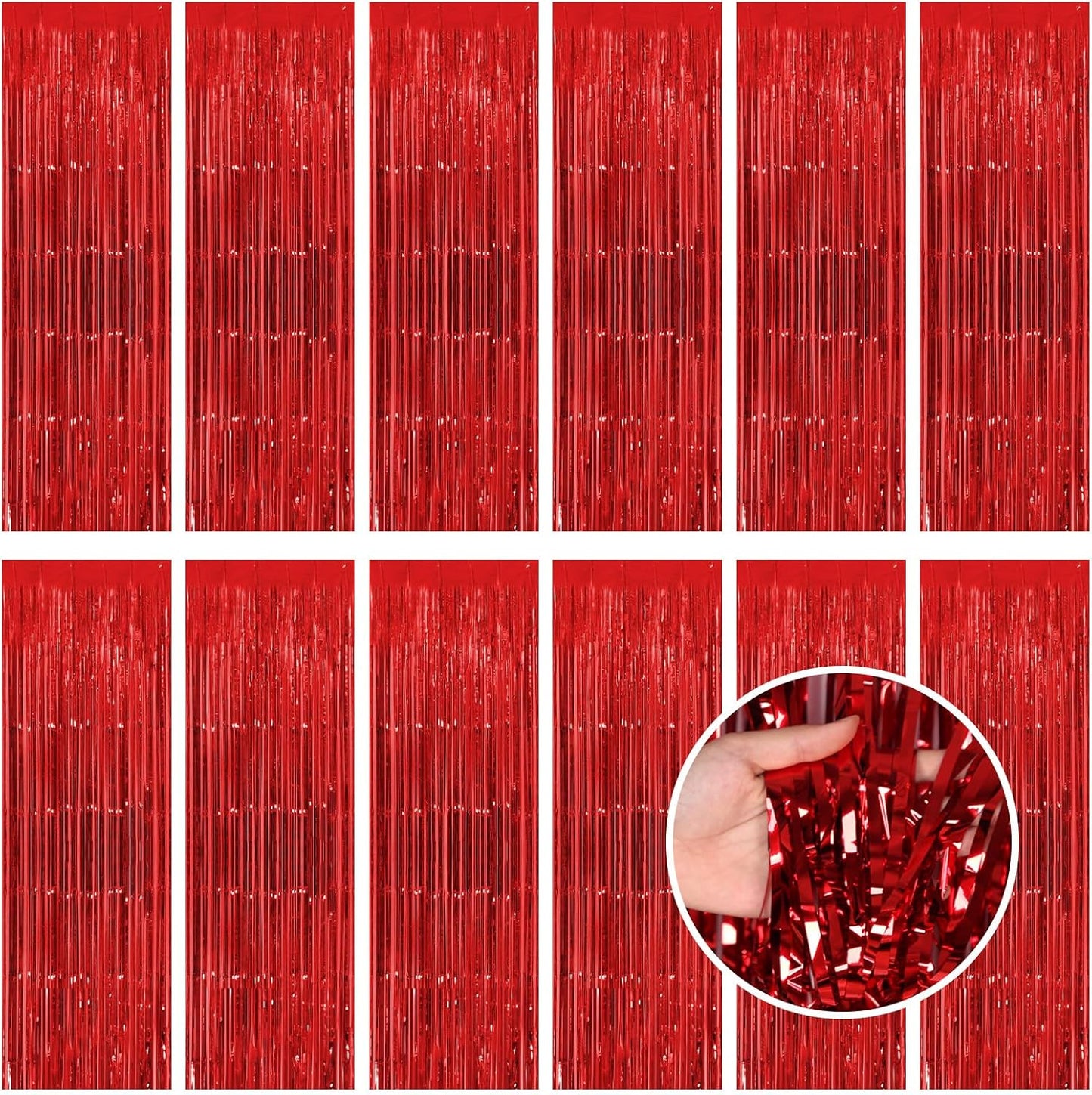 Silver Fringe Curtain Party Streamers, 12 Pack 3.3ft x 8.2ft Foil Curtain Backdrop Tinsel Foil Fringe Curtains Photo Booth Backdrop Streamer for Birthday, Wedding, Baby Shower, Disco Party