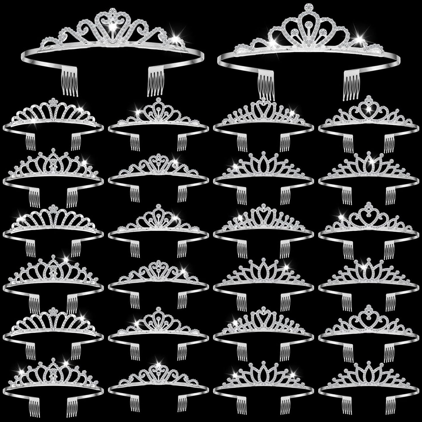 24 Pcs Crystal Tiara Crowns for Women Bulk Rhinestone Princess Headband Crown with Combs Tiaras for Pageant Bridal Shower Wedding Birthday Prom Party Gifts
