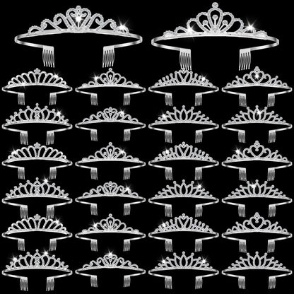 24 Pcs Crystal Tiara Crowns for Women Bulk Rhinestone Princess Headband Crown with Combs Tiaras for Pageant Bridal Shower Wedding Birthday Prom Party Gifts