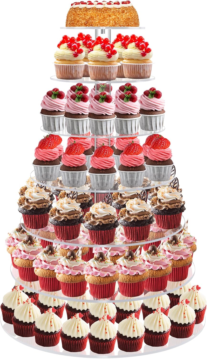 Acrylic Cupcake Tower, 7-Tier Round Cake Stand for 100 Cupcakes, Dessert Display for Parties & Weddings