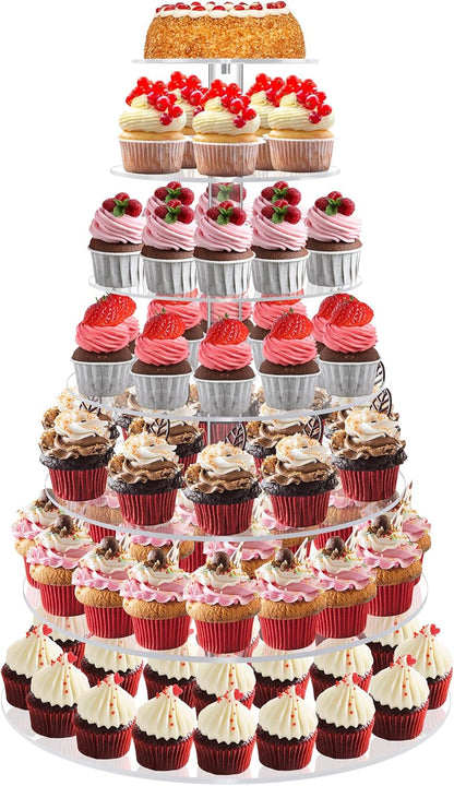 Acrylic Cupcake Tower, 7-Tier Round Cake Stand for 100 Cupcakes, Dessert Display for Parties & Weddings