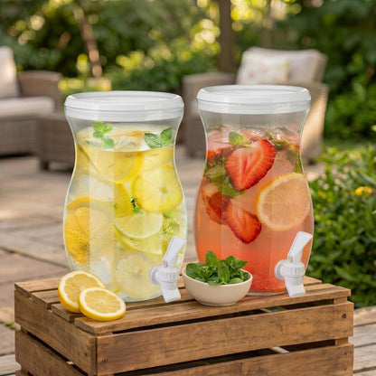 Havawish 2 Pcs 1 Gallon Plastic Beverage Dispenser with Spigot Clear Summer Kitchen Fridge Drink Dispenser for Parties Lemonade Juice Tea Beer Cold Water (Red,Cylinder)