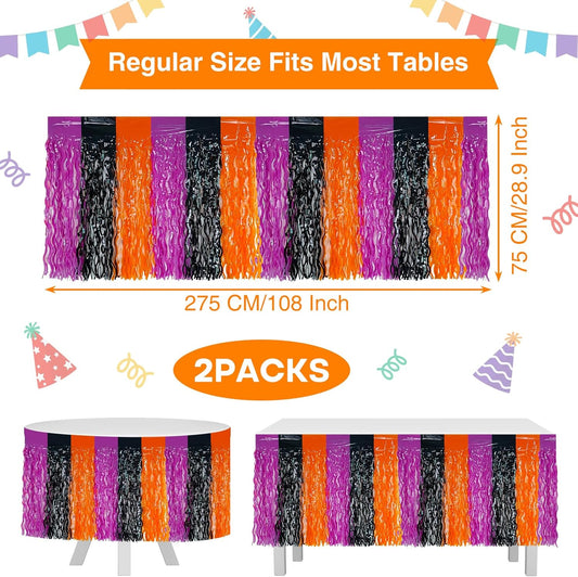 Morcheiong 2 Pack 29.5x108 Inch Pink Foil Fringe Tinsel Table Skirts Disposable Table Skirt Banner for Rectangle Tables Tinsel Backdrop Curtain Party Supplies Wedding Parade Floats Decorations