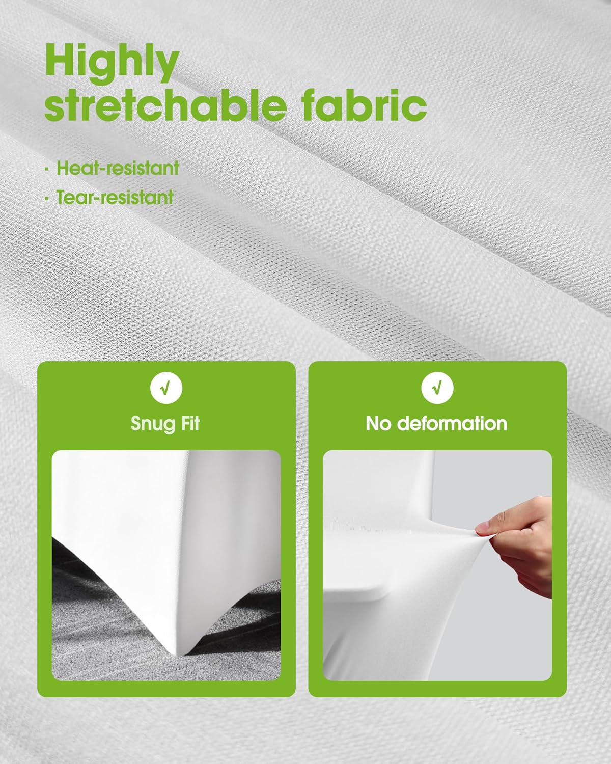 Pureegg Spandex Tablecloth 6ft - 2 Pack, Fitted and Tight Cloth for Rectangle Table, Wrinkle-Free and Stretch Table Cover for Party, Wedding, Banquet and Birthday, White