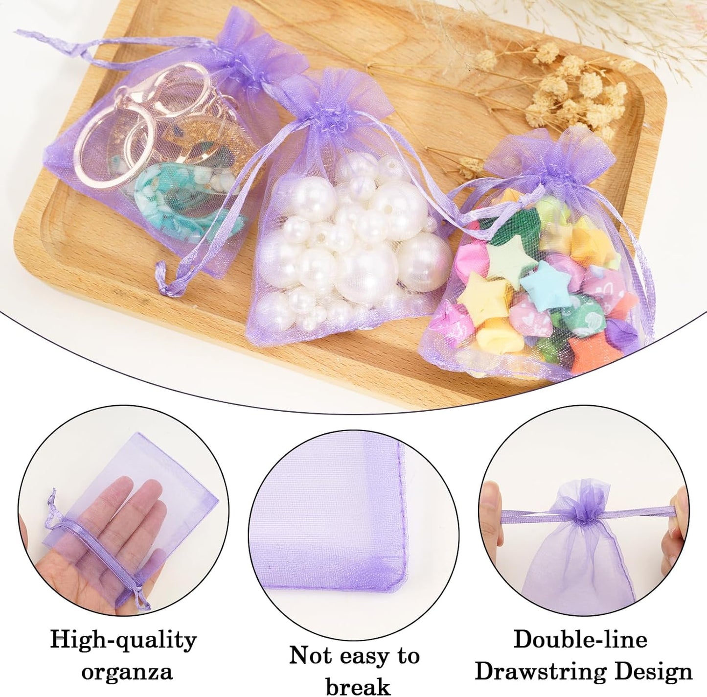 joycraft 50Pcs Organza Bags, 2x3 inch Gift Favor Bags, White Wedding Favor Bags, Jewelry Pouches with Drawstring, Mesh Bags Drawstring for Jewelry, Festival, Makeup, Candy, Desserts