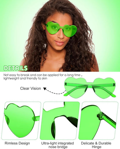Frienda 20 Pairs Heart Shaped Sunglasses Rimless Candy Color Glasses for Women Men Party Favor