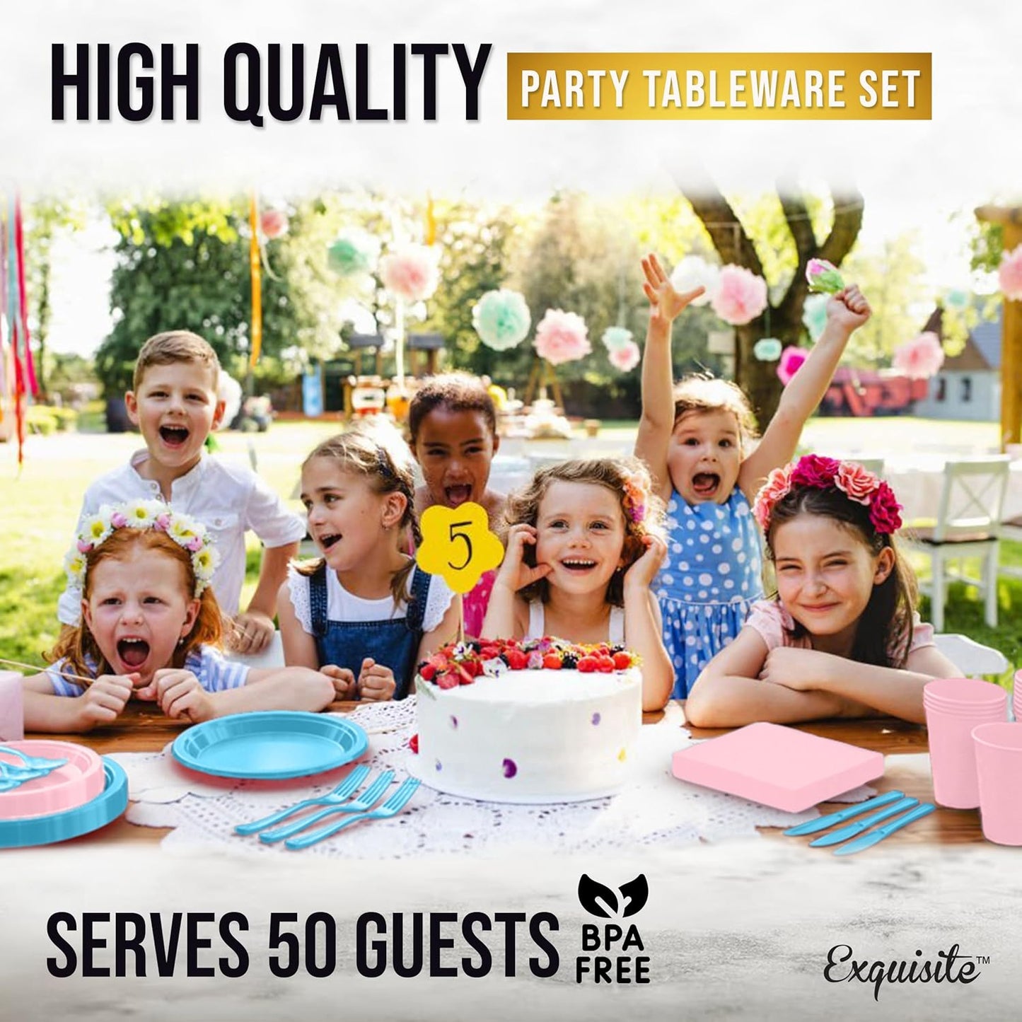 350 Pcs Black Plastic Plates For Party, Black Disposable Plates Set, 50 Of Each 9" Dinner Plate Set, 7" Dessert Plate, Cups, Napkins & Cutlery Plastic Dinnerware Set Exquisite