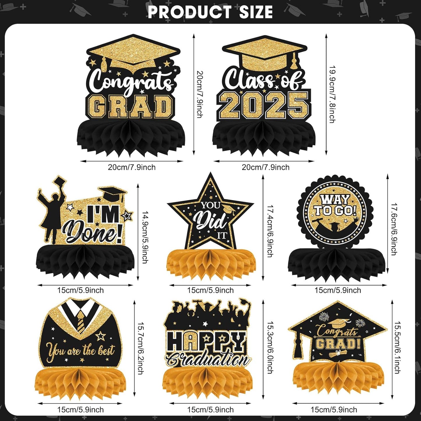 8 Pieces Class of 2026 Graduation Table Decorations - 2026 Congrats Grad Honeycomb Centerpieces, Red Black Graduation Table Toppers Decor for 2026 Graduation Party Decorations Favor Supplies