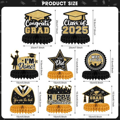 8 Pieces Class of 2026 Graduation Table Decorations - 2026 Congrats Grad Honeycomb Centerpieces, Red Black Graduation Table Toppers Decor for 2026 Graduation Party Decorations Favor Supplies