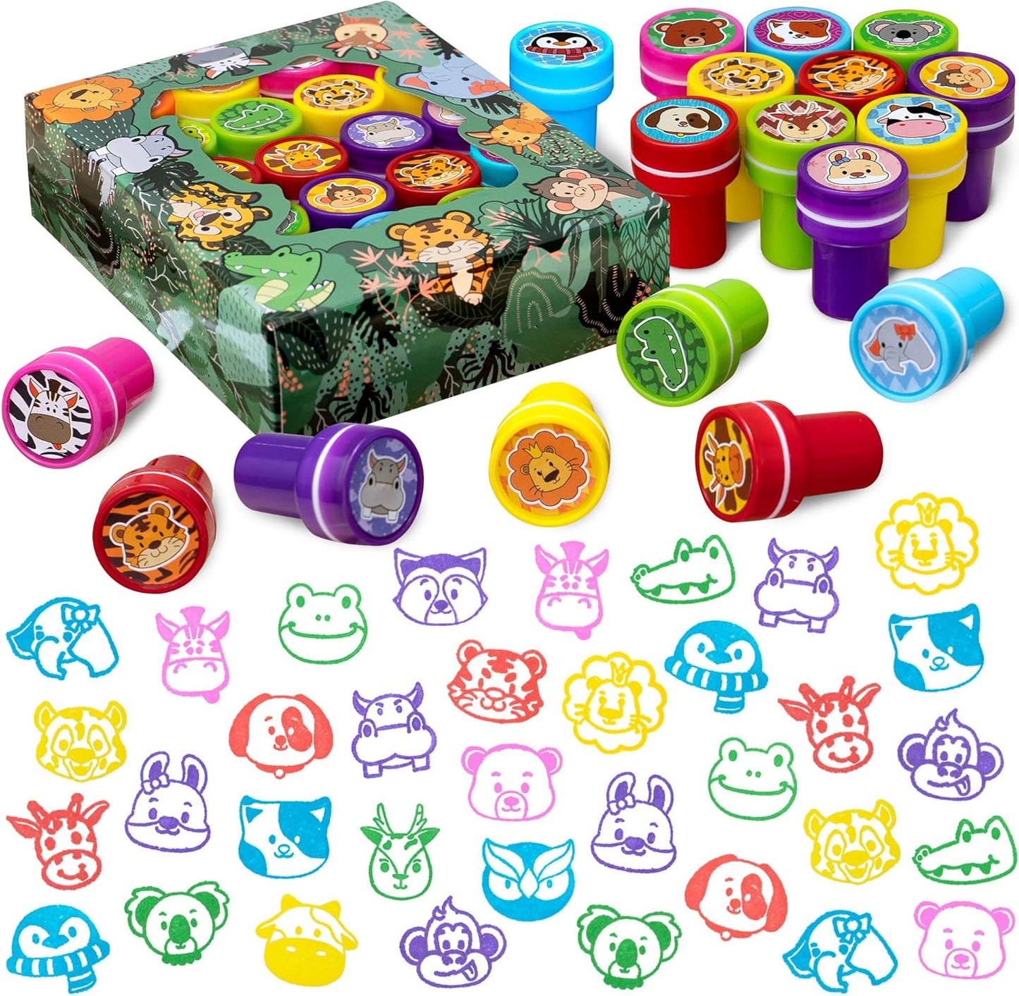 DMIGHT Jungle Safari Party Favors 20 PCS Wild Animals Stamps for Kids Birthday Gifts, Zoo Animal Stamps for Kids, Self Inking Stamps