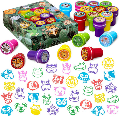 DMIGHT Jungle Safari Party Favors 20 PCS Wild Animals Stamps for Kids Birthday Gifts, Zoo Animal Stamps for Kids, Self Inking Stamps