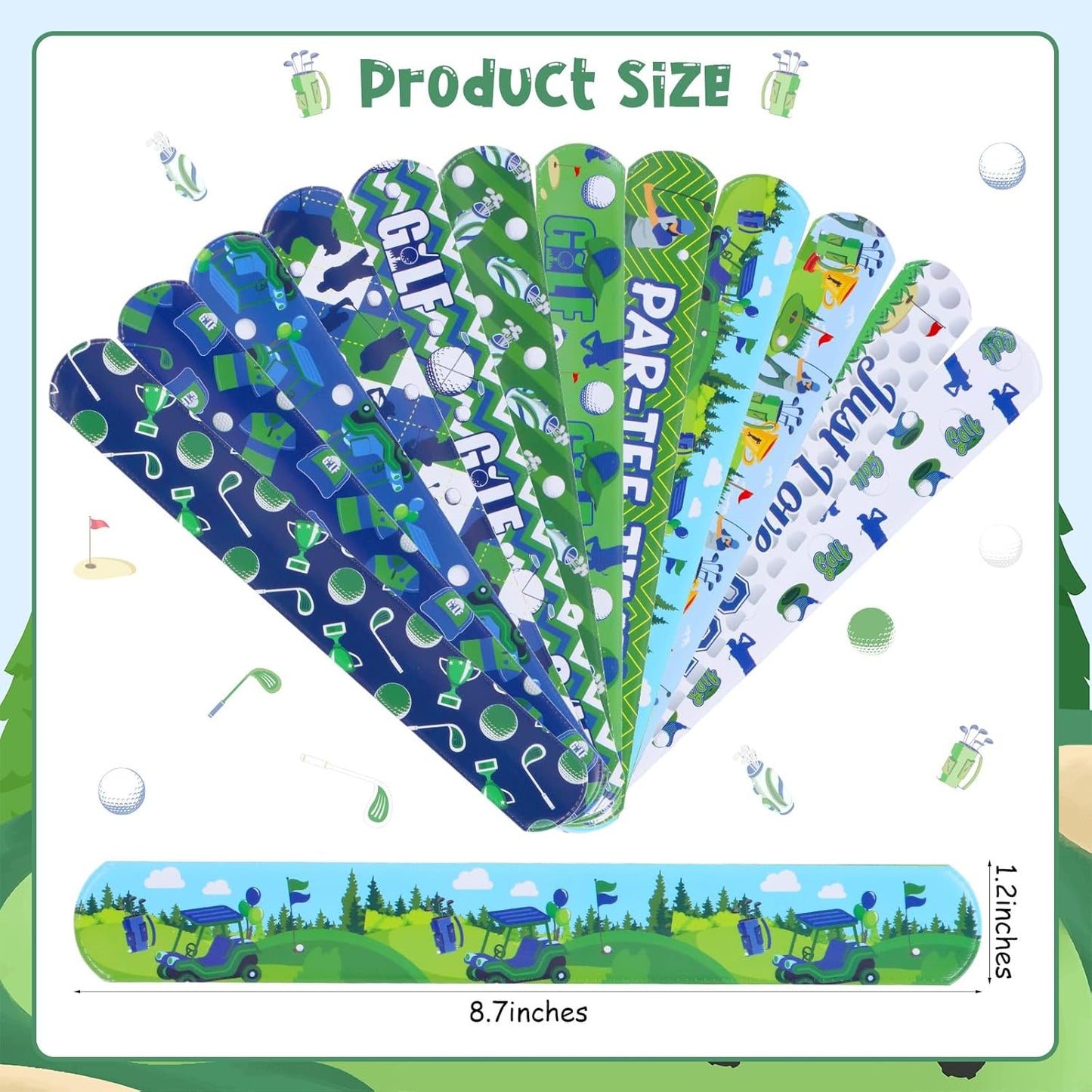 Serencatcher 48PCS Golf Slap Bracelets Bulk, Golf Party Favors Golf Themed Slap Wristbands for Golf Birthday Party Decorations Supplies Gifts Par-Tee Time Golf Decorations