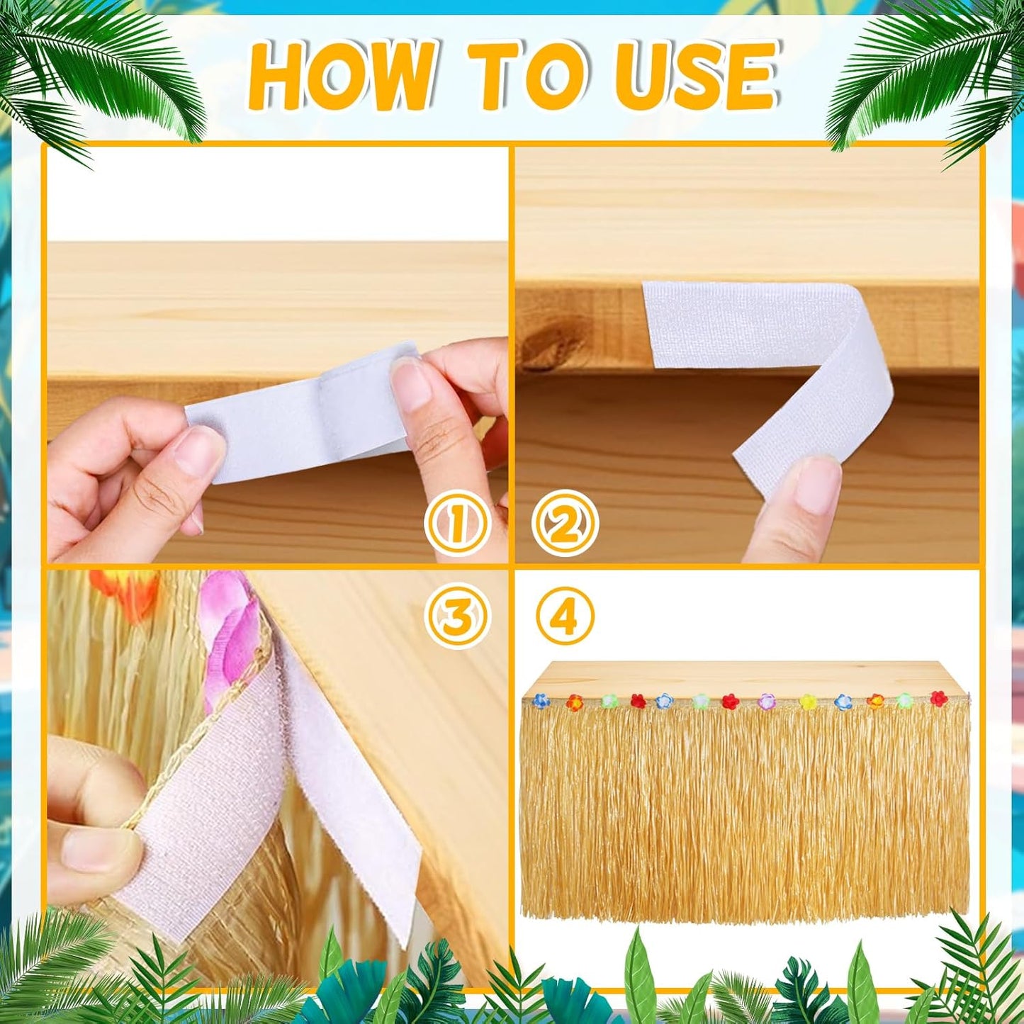 2 Pack Table Skirt Luau Party Decorations, Flower 53.2" X 29.5" Grass Table Skirts for Luau Party Summer Tropical Hawaiian Party Decorations (A-2 Pack)