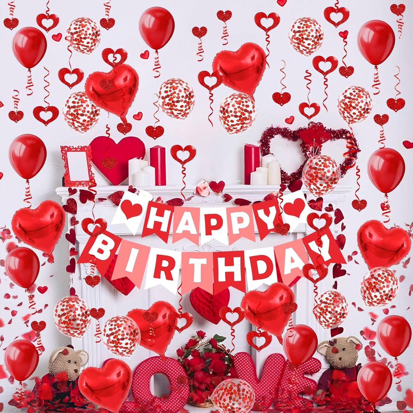 Fecedy Happy Birthday Banner With Colorful Paper Flag Bunting Paper Circle Confetti Garland Swirl Streamers Honeycomb ball for Birthday Party Decorations
