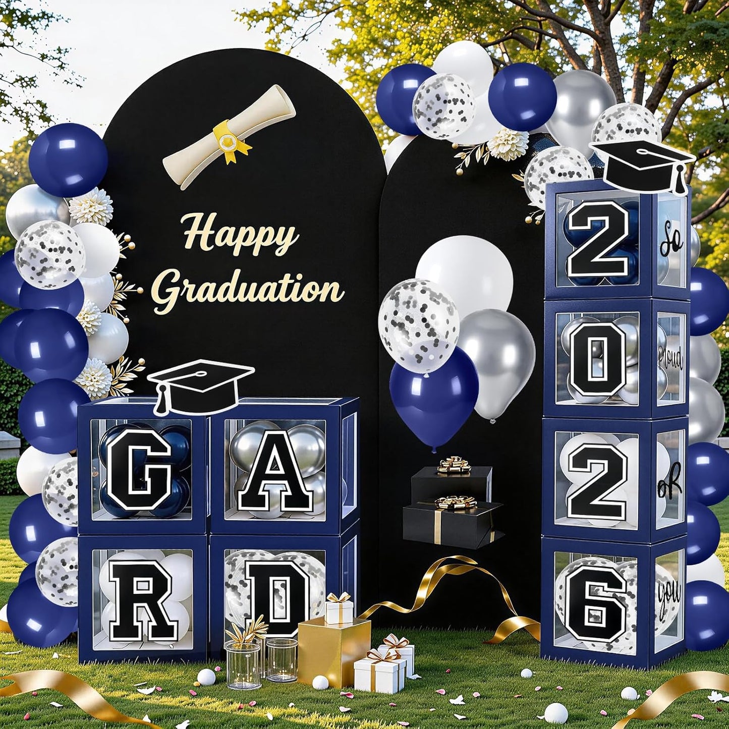 Graduation Decorations 2026 Graduation Party Decorations Set of 4 Boxes with 129pcs Balloons Arch Garland Kit Party Supplies for Any Grades Blue
