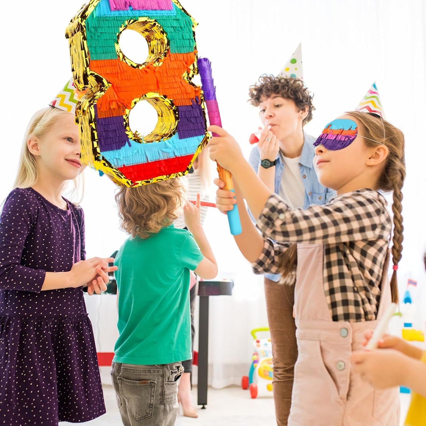 Dinosaur Pinata - Dinosaur Decorations with a Blindfold and Bat for Boys Girls Animal Themed Birthday Party Kids Classroom Game Decorations Supplies (15.7 x 11.4 x 3.1 Inches)