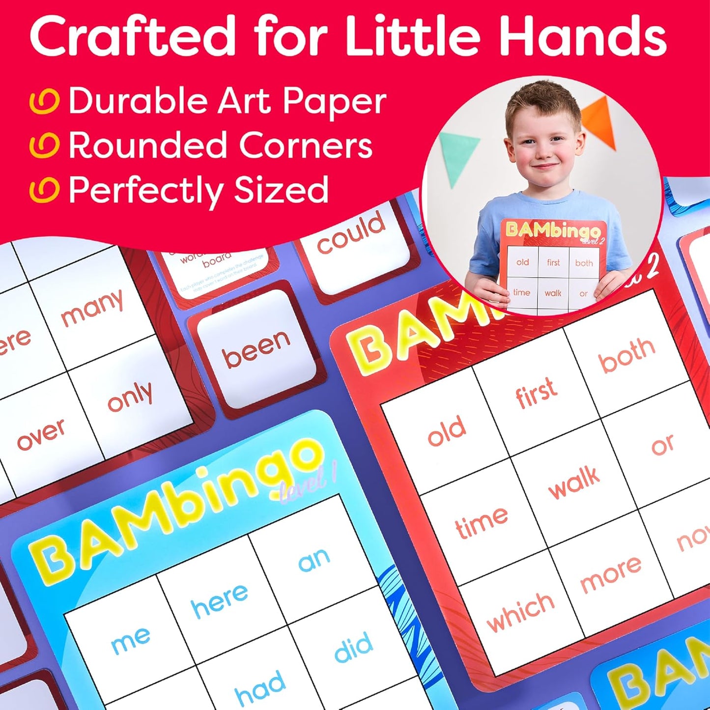 THE BAMBINO TREE Sight Word Bingo Game Level 1 and 2 - Educational Games for Kids - Learn to Read Vocabulary for Kindergarten 1st Grade - Dolch's Fry's Words Lists