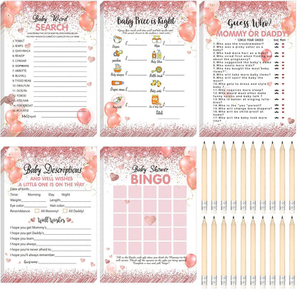 Yinder 145 Pcs Baby Shower Games Activities Cards with 20 Pencils Includes Baby Bingo Description and Wishes Guess Who Price is Right Word Scramble Game(Here Comes the Son)