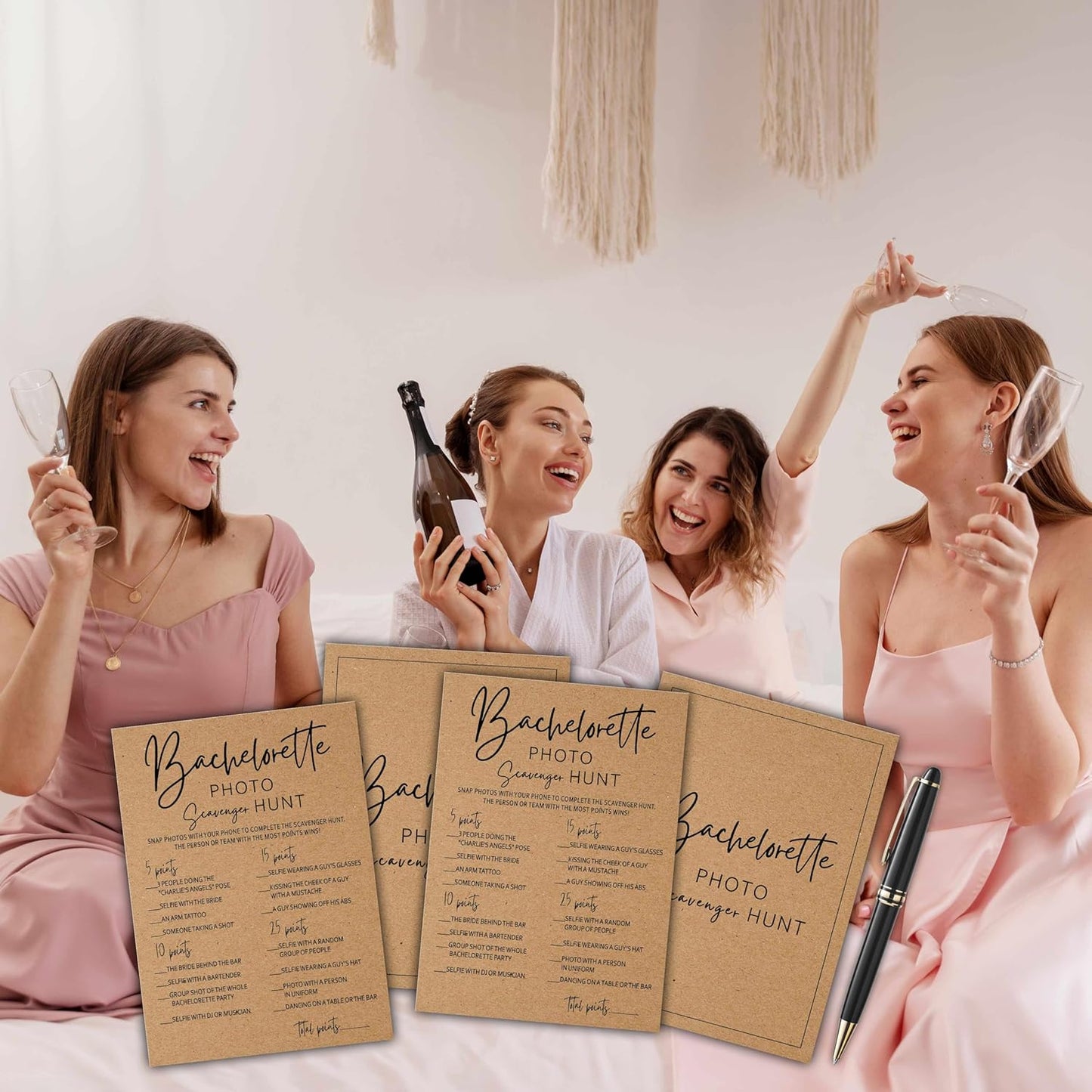 Bachelorette Party Games, Photo Scavenger Hunt Kraft Rustic Bridal Shower Game Card, Wedding/Engagement Party Ideas Activities Supplies Decorations(25 Cards) -A04