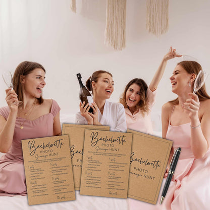 Bachelorette Party Games, Photo Scavenger Hunt Kraft Rustic Bridal Shower Game Card, Wedding/Engagement Party Ideas Activities Supplies Decorations(25 Cards) -A04