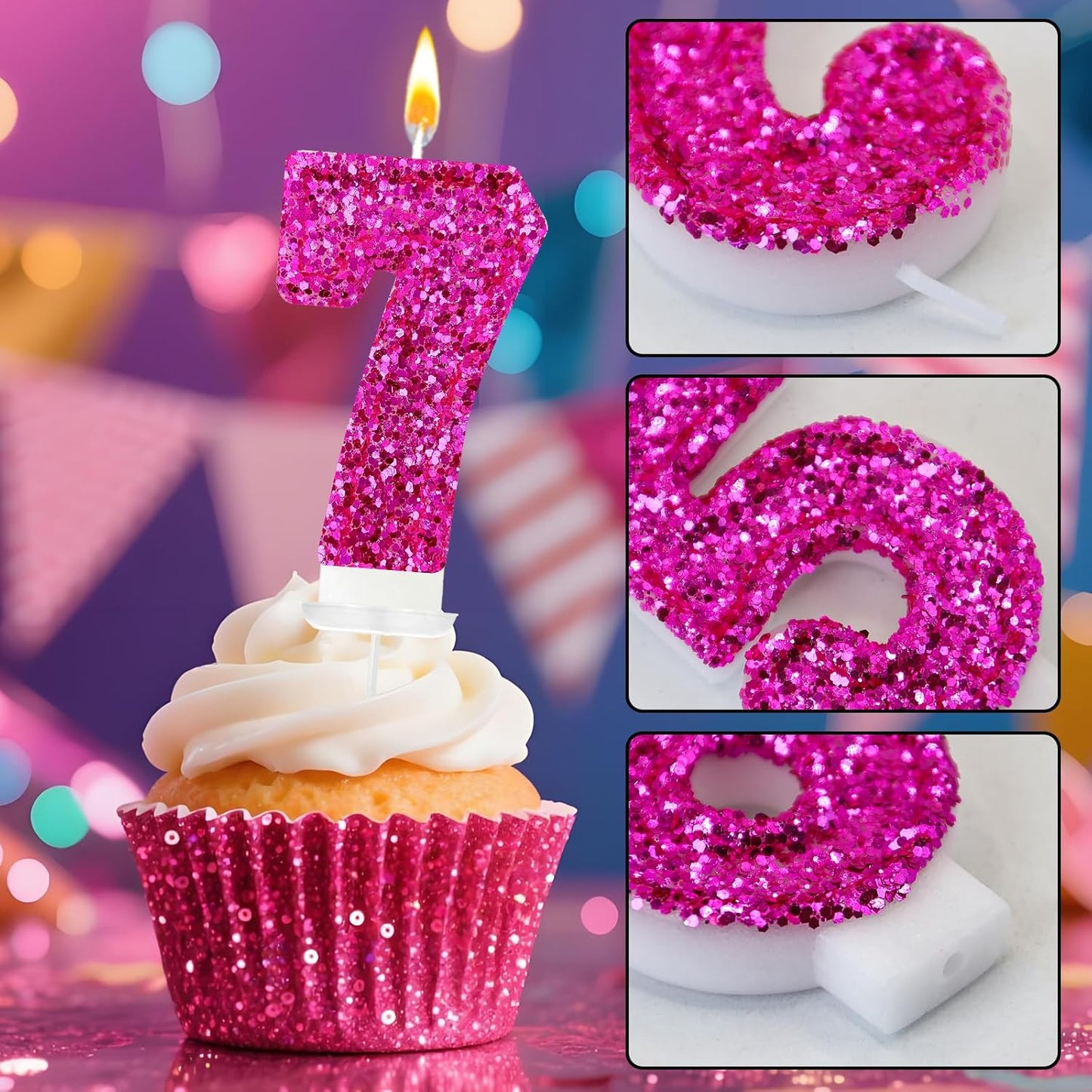 Birthday Number Candles, Glitter Number Candle Cake Decorations with Sequins, Cupcake Decorations for Girls, Women, Party Anniversary Celebrations (Number 6, Purple)