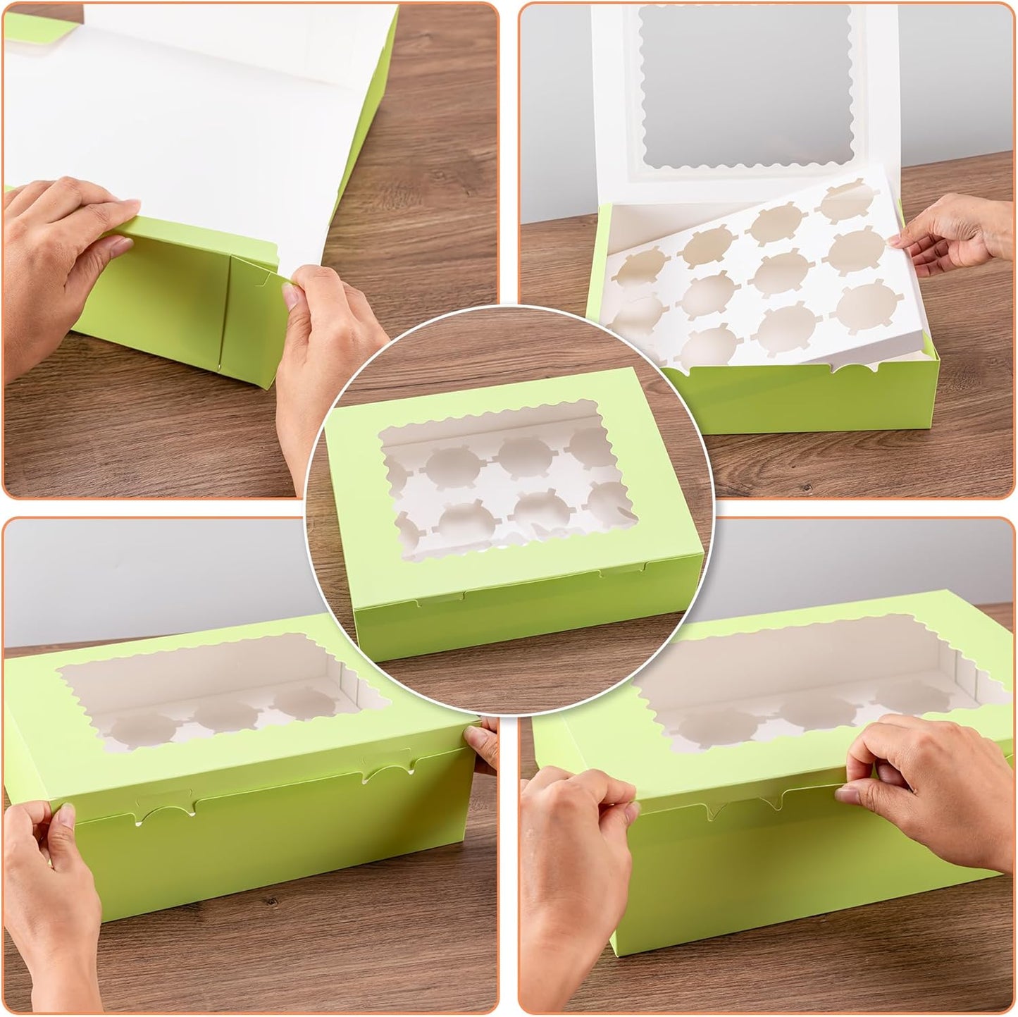 Hoewina 6PCS Cupcake Boxes - Hold 12 Count Cupcake Containers with Window, Food Grade Cupcake Holder Easy Transport and Presentation - Ideal for Cupcakes, Desserts, and More