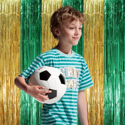 Voircoloria 3 Pack 3.3x8.2 Feet Gold Foil Fringe Backdrop Curtains, Tinsel Streamers, Fringe Backdrop for 2025 New Years Eve, Graduation, Birthday, Baby Shower, Gender Reveal, Disco Party - Colors A