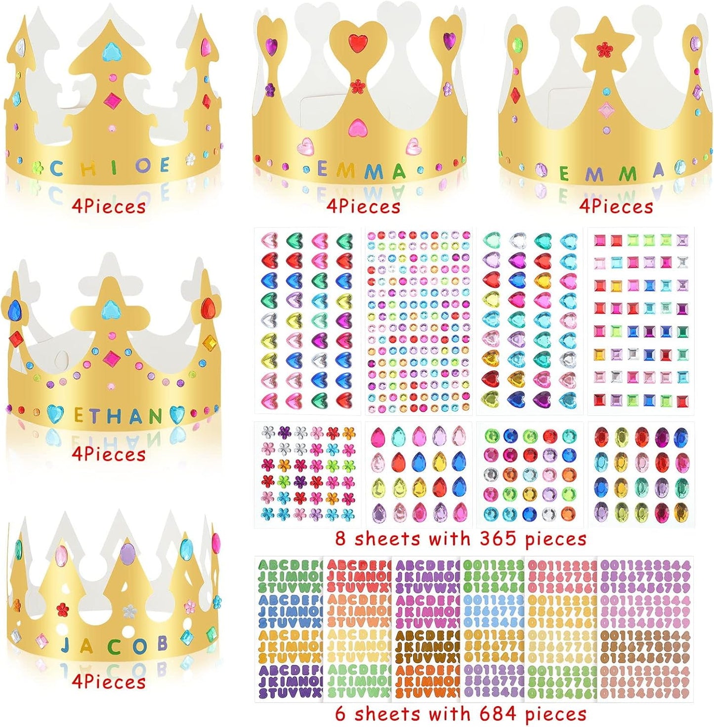 34 Pieces Golden Paper Princess Prince Crowns for Kids Birthday Party Hats Gold for Boys Girls DIY Crown Supplies (Stylish Style)
