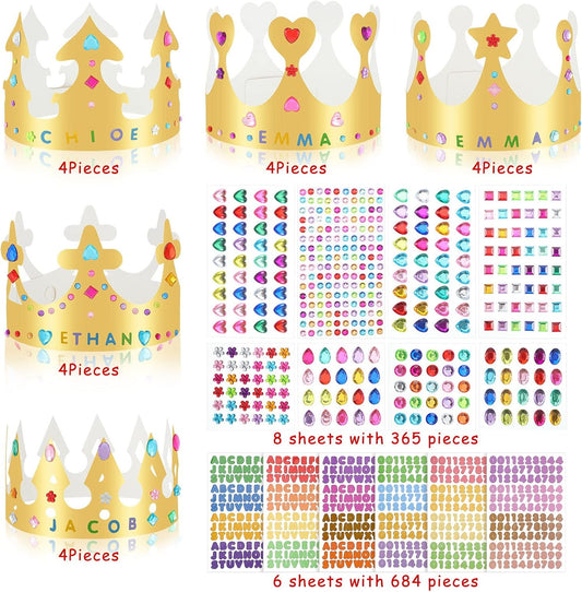 34 Pieces Golden Paper Princess Prince Crowns for Kids Birthday Party Hats Gold for Boys Girls DIY Crown Supplies (Stylish Style)