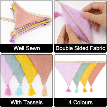 G2PLUS Cotton Fabric Bunting Banner, 9Ft Green Triangle Pennant Banner Flag, 12pcs Double-Sided Bunting Garland with Tassels for Birthday, Nursery, Baby Shower, Classroom Hanging Decor