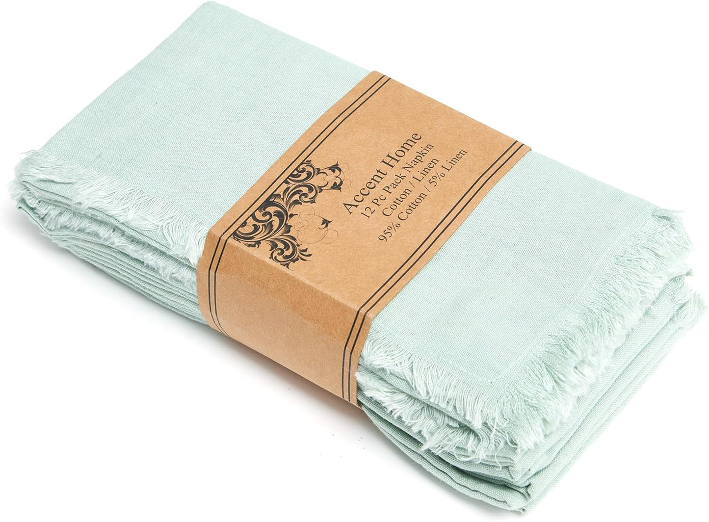 ACCENTHOME Natural Cotton Linen Napkin Set of 12 18x18 inch Dinner Napkins - Washable Soft Premium Hotel Quality Reusable Hemmed Edges Napkins Perfect Table Linens for Family Dinners, Weddings