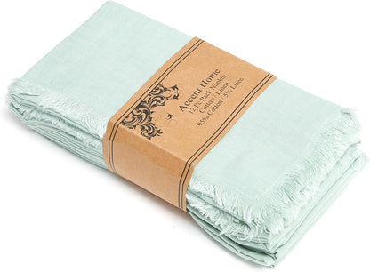 ACCENTHOME Natural Cotton Linen Napkin Set of 12 18x18 inch Dinner Napkins - Washable Soft Premium Hotel Quality Reusable Hemmed Edges Napkins Perfect Table Linens for Family Dinners, Weddings