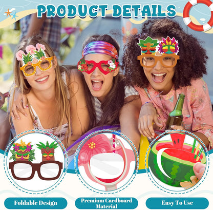 24PCS Hawaiian Party Decorations, Hawaiian Cardboard Glasses Bulk, Luau Party Sunglasses Frame Tropical Dress Pool Props Accessories, Hawaii Carnival Summer Pool Party Decorations for Women Men