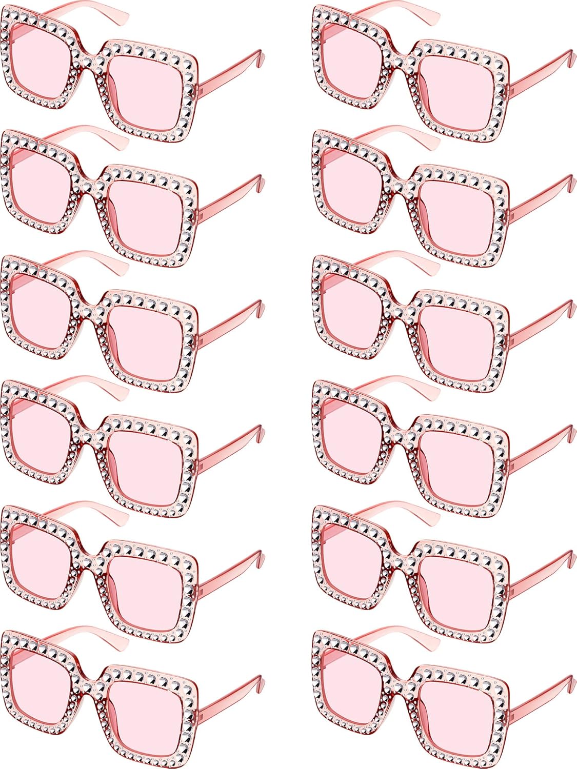 Flutesan 12 Pairs Women Disco Sunglasses Crystal Oversized Sunglasses 70s Rhinestone Diamond Retro Glasses for Rave Festival