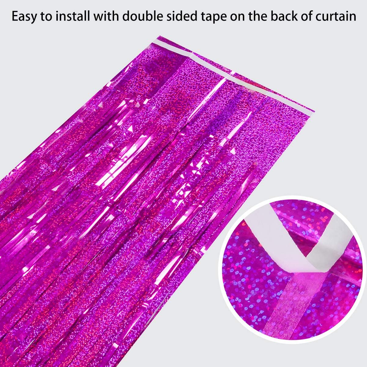 Happy Mothers Day Decorations Melsan 3 Pack 3.2 x 8.2 ft Pinkish Purple Tinsel Fringe Curtain Backdrop, Sparkling Metallic Party Decorations for Girls Birthday, Bachelorette, Wedding, Photo Booth