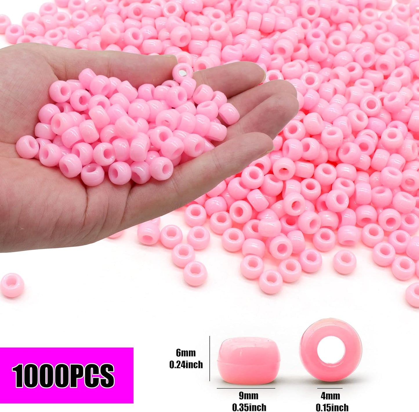 1000Pcs Glow in The Dark Pony Beads 9mm Plastic Kandi Beads Bulk for Friendship Bracelet Necklace Craft Jewelry Making Beads for Hair Braids 9 Color