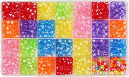 Melius 1450Pcs Acrylic Glow Letter Beads, Alphabetical Glowing in The Dark Beads in 28 Grid Box for Jewelry Making, DIY Bracelets, Necklaces, Key Chains (Glowing, 4x7mm)