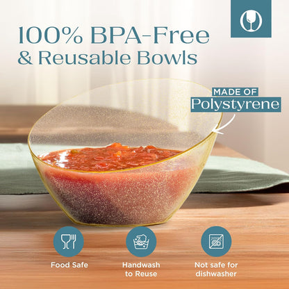 Posh Setting Crystal Clear, Disposable Premium Hard Plastic Medium Angled Bowl, Party, Salad, Snack and Fruit Bowl 5 Pack