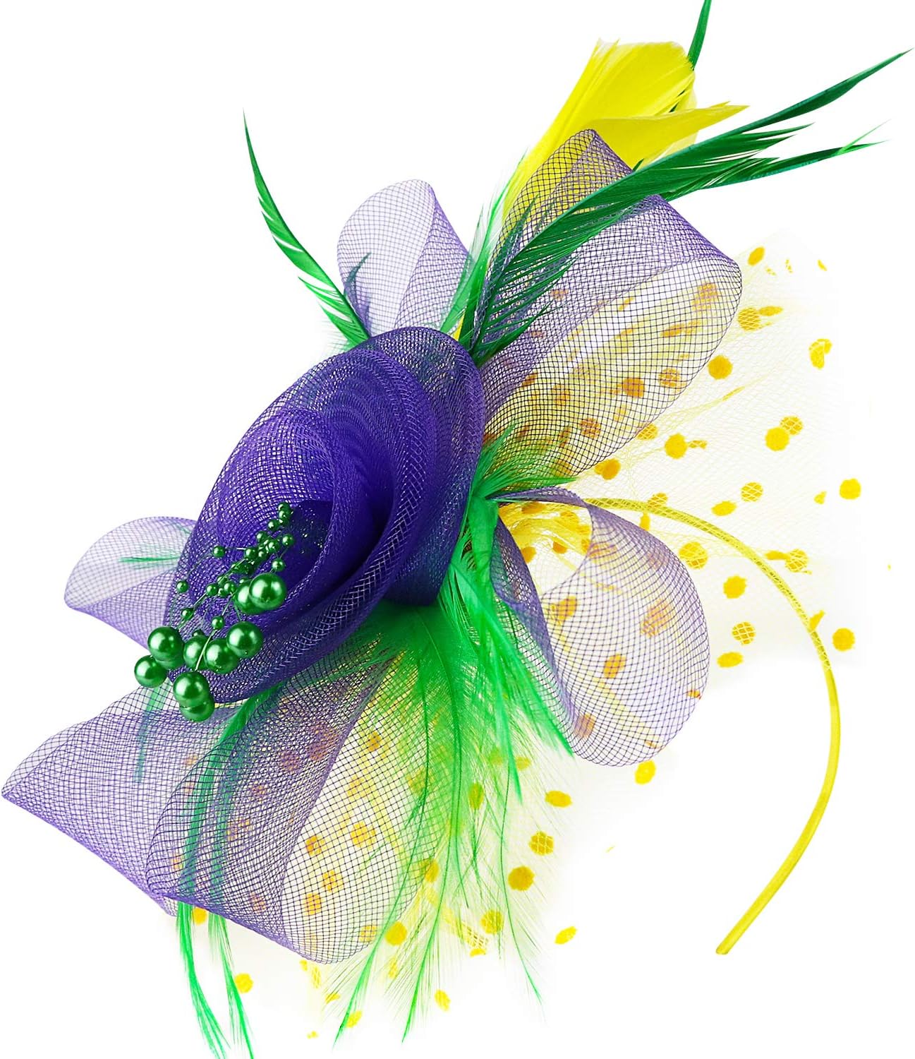 DRESHOW Fascinators Hat Flower Mesh Ribbons Feathers on a Headband and a Clip Tea Party Headwear for Girls and Women - Colors A